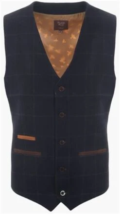 Fratelli Navy Windowdane Check Waistcoat