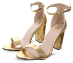4th & Reckless Gold Foil Sarah Basic Single Strap Block Heel Sandal