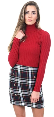 Missi London Multi Check Bodycon Button Skirt