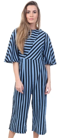 Ax Paris Blue Navy Stripe Cullotte Jumpsuit
