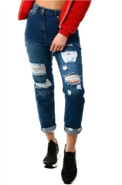Parisian Mid Blue Ripped Boyfriend Jean