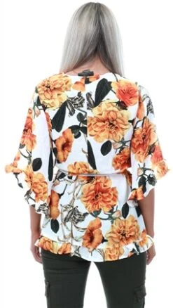 Ax Paris Orange Floral Frill Wrap Top -Jack & Jones Store 15756 3