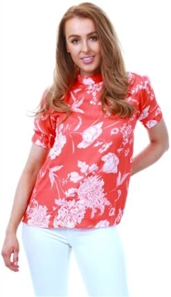 Fashion Union Coral / Red Floral Top