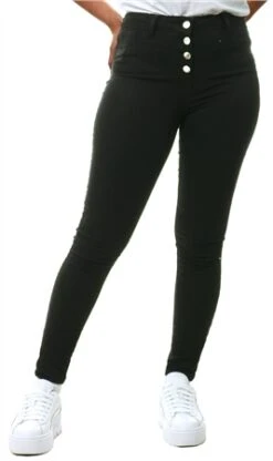 Parisian Black Button Up Detail High Waist Skinny Jeans