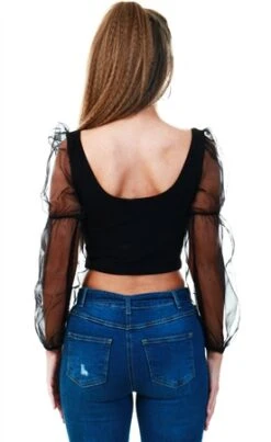 Ax Paris Black Puff Sleeve Crop Top -Jack & Jones Store 17705 3