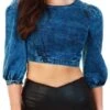 Parisian Acid Wash Denim Balloon Sleeve Top
