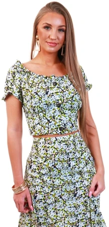 Brave Soul Black / Lime Floral Bardot Crop Top