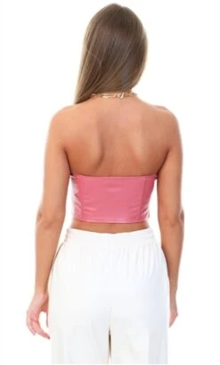 Saint Genies Terracotta Faux Leather Zip Front Corset Top -Jack & Jones Store 19758 3