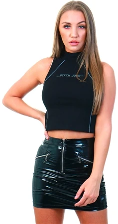 Sixth June Black Reflective Border Top Black