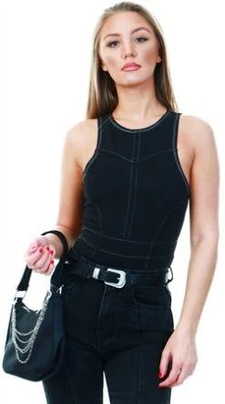 Saint Genies Black Sleeveless Bodysuit With Contrasting Stitch