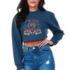 Daisy Street Navy Marl Cropped Printed Sweater