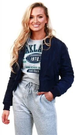 Vivichi Navy Meg Pull-Ring Zip-Up Bomber Jacket