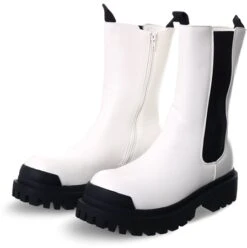 Truffle White / Black Long Line Chelsea Boot