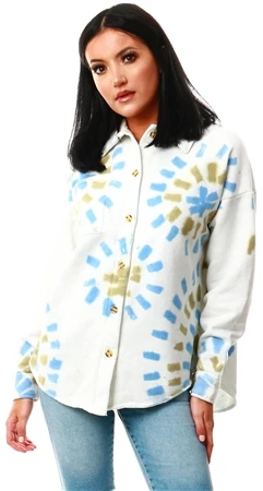 Daisy Street White / Blue / Green Tie Dye Fleece Shacket