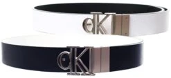 Calvin Klein Black / White Outline Mono Plaque Rev Belt