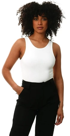 Vivichi Cream Nicolle Slinky Racer Back Sleeveless Bodysuit