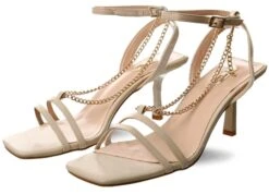 No Doubt Beige Strappy Chain Heels
