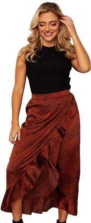 Girl In Mind Brown Animal Emily Frill Detail Wrap Skirt