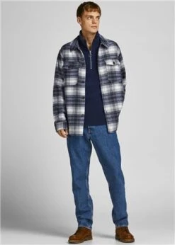 Jack & Jones Blue / Crockery Checked Fuzzy Overshirt -Jack & Jones Store 23563 2