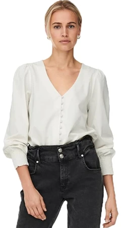 Only Cloud Dancer Saturday Long Sleeve V Neck Top