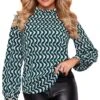Girl In Mind Emerald Geo Print Alda Pleated Collar Top