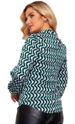 Girl In Mind Emerald Geo Print Alda Pleated Collar Top -Jack & Jones Store 23799 3