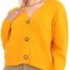 Brave Soul Mango Short Ribbed Button Through Cardigan