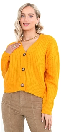Brave Soul Mango Short Ribbed Button Through Cardigan
