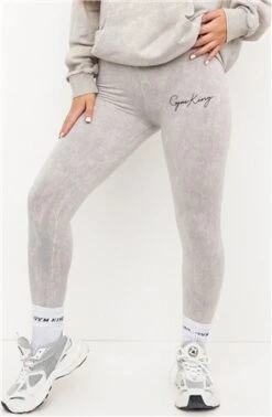 Gym King Grey Acid Washed Graphic Legging