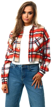 Noisy May Hazelnut / Cherry Flanny Cropped Chequered Shirt