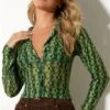 Motel Wavy Daisy Green Kelly Cropped Shirt