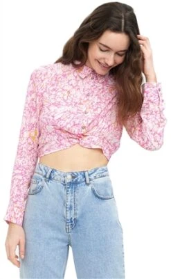 Veromoda Pink / Parfait Pink Printed Crop Shirt