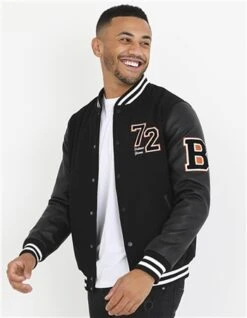 Brave Soul Black Badge Detail Faux Wool Varsity Jacket -Jack & Jones Store 24494 3
