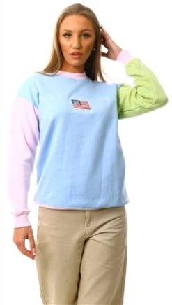 Daisy Street Blue / Green / Pink Colour Block Los Angeles Sweater