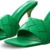 Public Desire Green Saturn Woven Square Toe Mule Heels