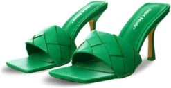 Public Desire Green Saturn Woven Square Toe Mule Heels