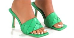 Public Desire Green Saturn Woven Square Toe Mule Heels -Jack & Jones Store 24694 3