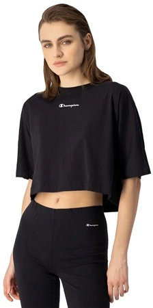 Champion Black Cropped Back Script Logo T-Shirt