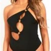 Missy Empire Black Zaralina Cut Out Ring Detail One Shoulder Swimsuit