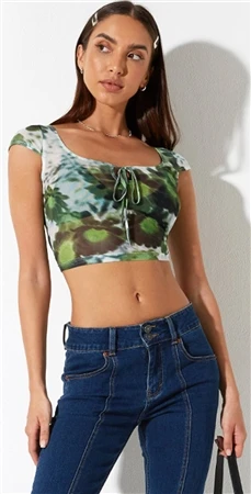 Motel Green Misae Blurred Mesh Top