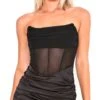 Saint Genies Black Mesh Remi Drape Front Ruched Satin Corset Dress
