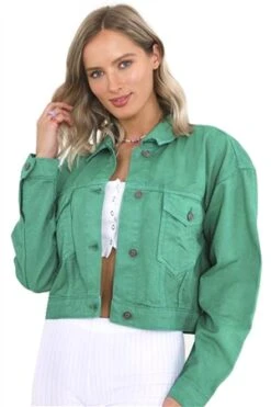 Brave Soul Jade Green Oversized Western Style Denim Jacket