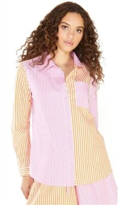 Glamorous Orange Pink Stripe Loose Oversized Shirt