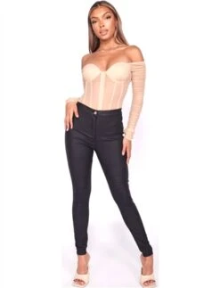 Parisian Beige Bustier Long Sleeve Mesh Bodysuit -Jack & Jones Store 25295 2