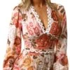 Parisian Floral Pattern Lace Trim Long Sleeve Playsuit