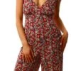 Brave Soul Floral Print Spaghetti Tie Strap V-Neck Jumpsuit