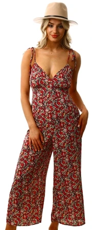 Brave Soul Floral Print Spaghetti Tie Strap V-Neck Jumpsuit