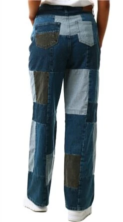 Neon & Nylon Blue / Medium Blue Denim Wide Patchwork Detailed High Waisted Jeans -Jack & Jones Store 25546 3
