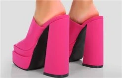 Public Desire Pink Satin Satin Chunky Platform High Heeled Mules -Jack & Jones Store 25608 2