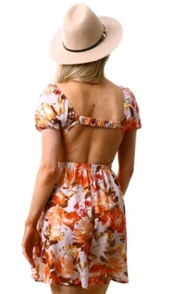 Parisian Orange Cut Out Waist Open Back Puff Sleeve Mini Dress -Jack & Jones Store 25760 3